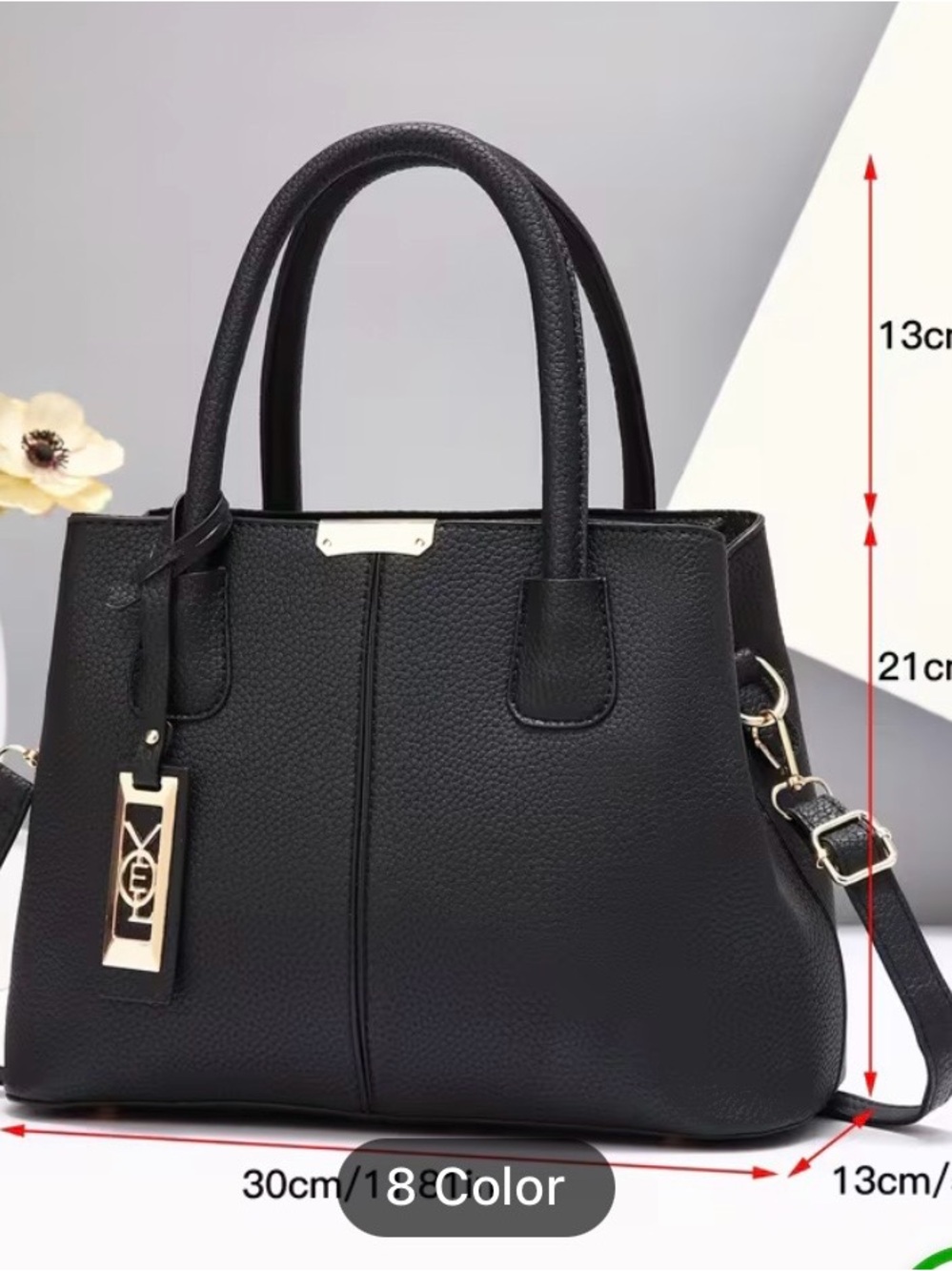 Classic Structured Women’s Tote Bag in black Vegan Leather Ivory - Picture 4 of 4